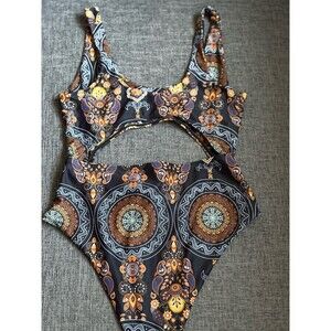 SHEIN One Piece Swimsuit Womens Size L Black Boho Mandala Cutout